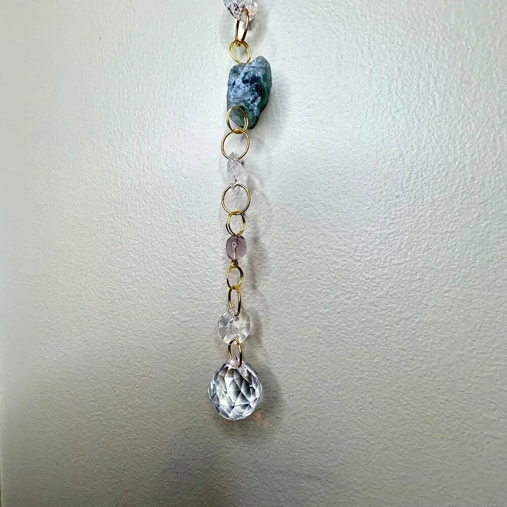 Raw Fluorite and Fluorite Bead Gemstone Wall Hanging